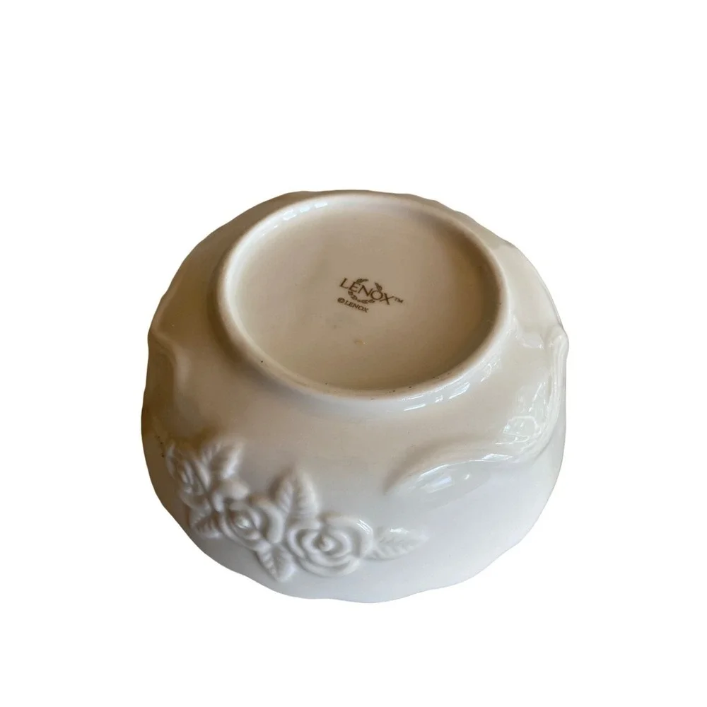 Lenox Ivory Porcelain Bowl With Embossed Roses & Gold Trim